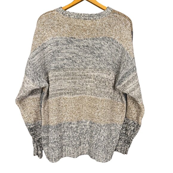 Vintage 90s Patchwork Knit Sweater Silk Blend Neutral Earth Tone Grunge - Picture 6 of 8